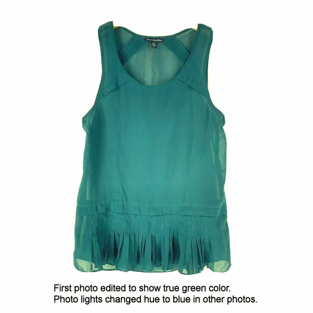 American Eagle XS Blouse Sheer Green Sleeveless